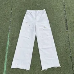 MOUSSY ホワイト ワイドレッグペインティングデニム