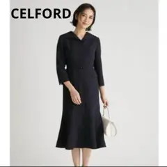 美品　CELFORD セルフォード ベルト付きジャケットワンピース ネイビー