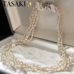 希少✨3連 りぼん 本真珠 田崎 パールネックレス シルバー 3.5-4.0mm 