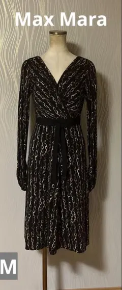 お値下げ‼️白タグ　Max Mara カシュクールワンピース　チェーン柄
