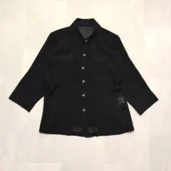 シャツ　薄手　黒　ボタン　五分袖　M