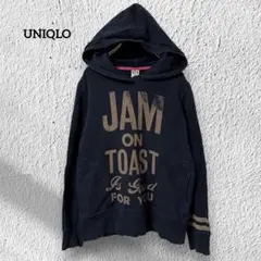 ユニクロ【M】プルパーカー ビッグロゴ スウェット 綿100%カジュアル 紺色