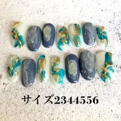 no57.現品●ネイルチップ　ミラーネイル　ニュアンスネイル　個性派　ブルー