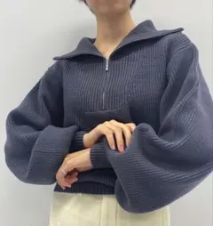 leswel レスウェル　ハーフジップニット　チャコールグレー　Lサイズ