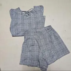 チェック柄セットアップ（長袖トップス・ショートパンツ）上下セット