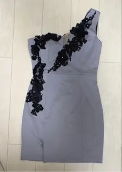 ワンショルダー‼️ ビジュー装飾 タイトミニドレス パープル Jewels