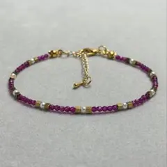 ビーズ　ブレスレット　ハンドメイド　ピンク×ゴールド×パール　307