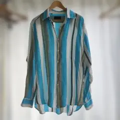 ETRO 麻長袖シャツ ストライプ柄 ブルー系のサムネイル