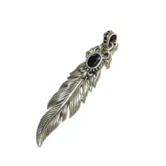 【新品】シルバー925 ペンダント トップ フェザー 羽 オニキス ペア