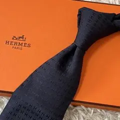 ☆希少・美品☆HERMES エルメス　ネクタイ　ファソネ　シルク　ブラック　H柄