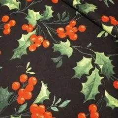 ✿【USAクリスマス㊲】西洋柊<シーチング>生地 布 はぎれ[黒系]