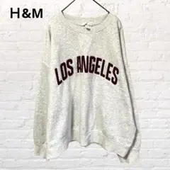 8960Ｈ&M エイチアンドエム ロゴスウェット トレーナー グレー裏起毛 L