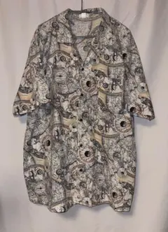【90s地図柄】 ヴィンテージオープンカラー総柄シャツ LL 半袖のサムネイル