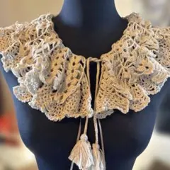 カシミヤ　手編み　つけ襟　ハンドメイド　フリル　ガーリー　春　スカーフ　新品