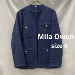 i177＊ Mila owen ノーカラー ツイード ジャケット 金ボタン 紺