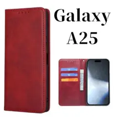 Galaxy A25 5G レザー スリム 手帳型 ケース カバー レッド