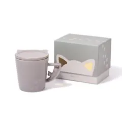 猫耳付きグレー陶器マグカップ