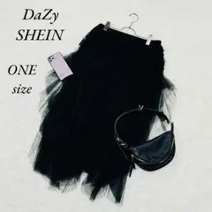 《DaZy/シーイン》ロングスカート/フリル/レース/透け感/ウエスト/黒/F