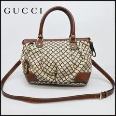 ■　44953★ グッチ ハンドバッグ ディアマンテ ブラウン レザー