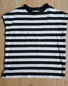 GLOBAL WORK 黒白ストライプ ノースリーブ Tシャツ M