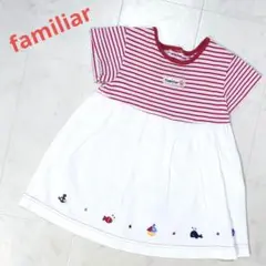 familiar　ワンピース　80赤色　ボーダー マリン　サカナ　クジラ　ヨット