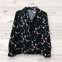 D0176 huayunduo ブラウス 長袖 黒 総柄 春秋冬