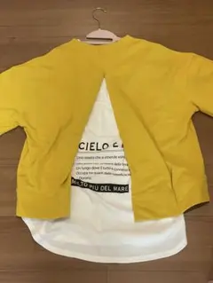 【Cepo】レイヤード風 半袖カットソー イエロー×ホワイトのサムネイル