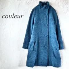 couleur スタンドカラーロングコート ツイード 毛 くるみボタン479