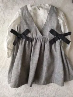 チェック柄 Vネック ワンピース　シャツセット　入園式　卒園式　フォーマル