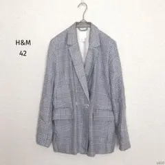 エイチアンドエム|ダブルブレストジャケット グレンチェック【42】ゆったり 白紺