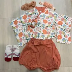花柄着物セット 80cm ヘアバンド　たび靴下付
