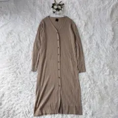 スピックアンドスパン リブニット ロングカーディガン Vネック ベージュ