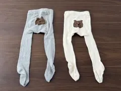 Baby GAP ベビーギャップ ベビータイツ 2色セット クマ刺繍 白 グレー