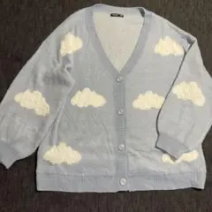 SHEIN CURVE 雲柄 カーディガン ライトブルー 2XL 空組