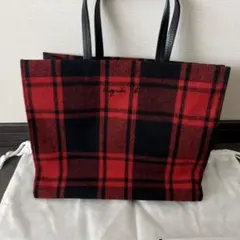アニエス・ベー スクエアトートバッグ　赤黒　チェック柄です❗️