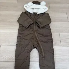 ボア付きフード ブラウンロンパース 50〜70cm