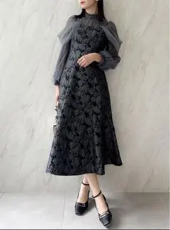 dazzlin (ダズリン)シアーベールジャガードワンピース グレー系