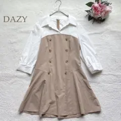 デイジー　フレアミニワンピース 　7分袖　ダブルボタン　フェミニン　大人かわいい