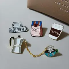コーヒー ブローチ ピンバッジ 新品4個セット Coffee カフェ セール