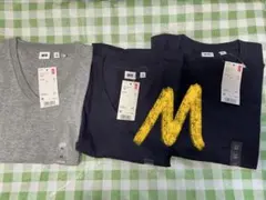 ユニクロ プレミアムコットンVネック/クルーネックT 長袖ロンT 3枚セット
