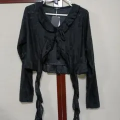 新品　タグ付　フリル　黒　クロップドカーディガン　ボレロ