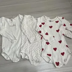 プチバトー　ハート柄ロンパース3枚セット