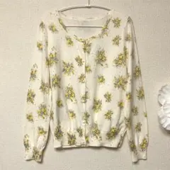 ペイトンプレイス　花束総柄　カーディガン　13号　キナリ×黄　新品タグ付