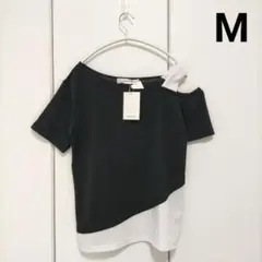 新品　レディース　配色切り替え 半袖　Tシャツ【M】バイカラー　個性的