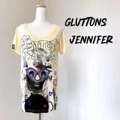 GLUTTONS JENNIFER アートプリント Tシャツ半袖イエロー