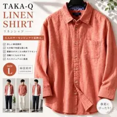 TAKAQ 麻混 七分袖シャツ オレンジ Lサイズのサムネイル