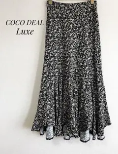 COCO DEAL Luxe ランダムヘム 総柄 ロング フレアスカート 黒