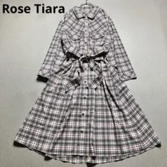 美品✨ローズティアラ チェック柄 パールボタン ウエストリボン ワンピース