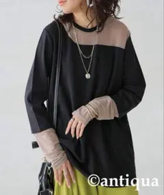 【antiquaアンティカ】PATTERNTORSOシアーロンT ブラックM〜L