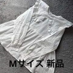 レース付き衿フレア切替長袖シャツオフ白M 新品
